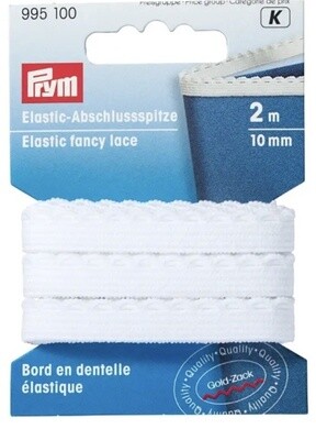Prym Elastic Fancy Lace 10mm White 2m