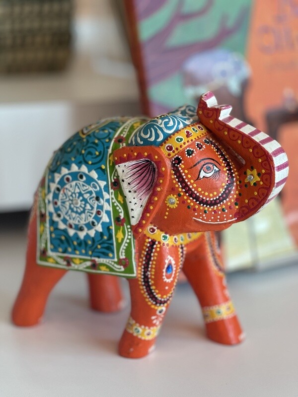WOOD HAND PAINTED ELEPHANT 8&quot;