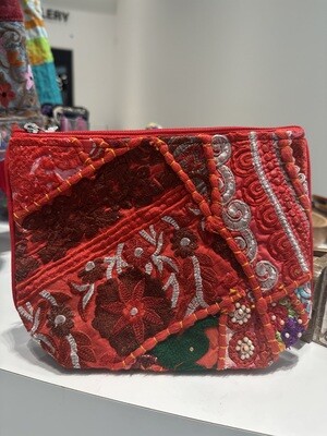 Color Splash Embroidered Cosmetic Bag with Tassel -Asst