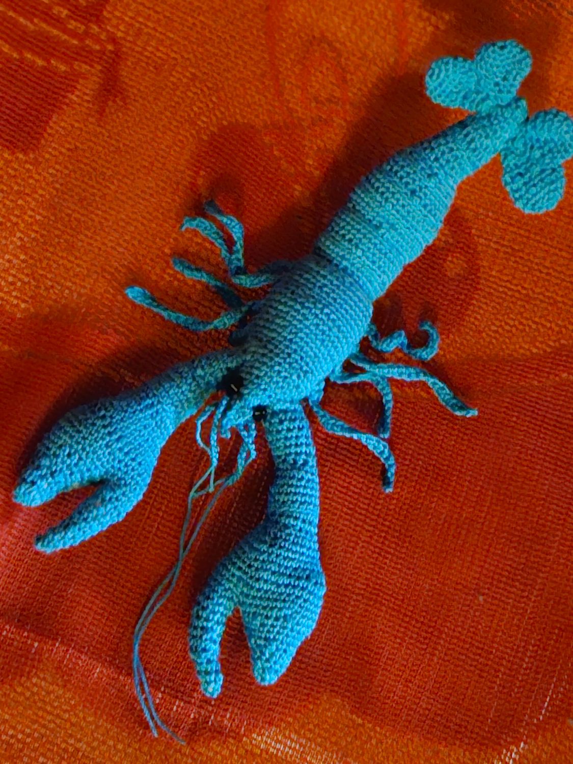 The Crocheted Toy "  The Blue Lobster Aleksander".