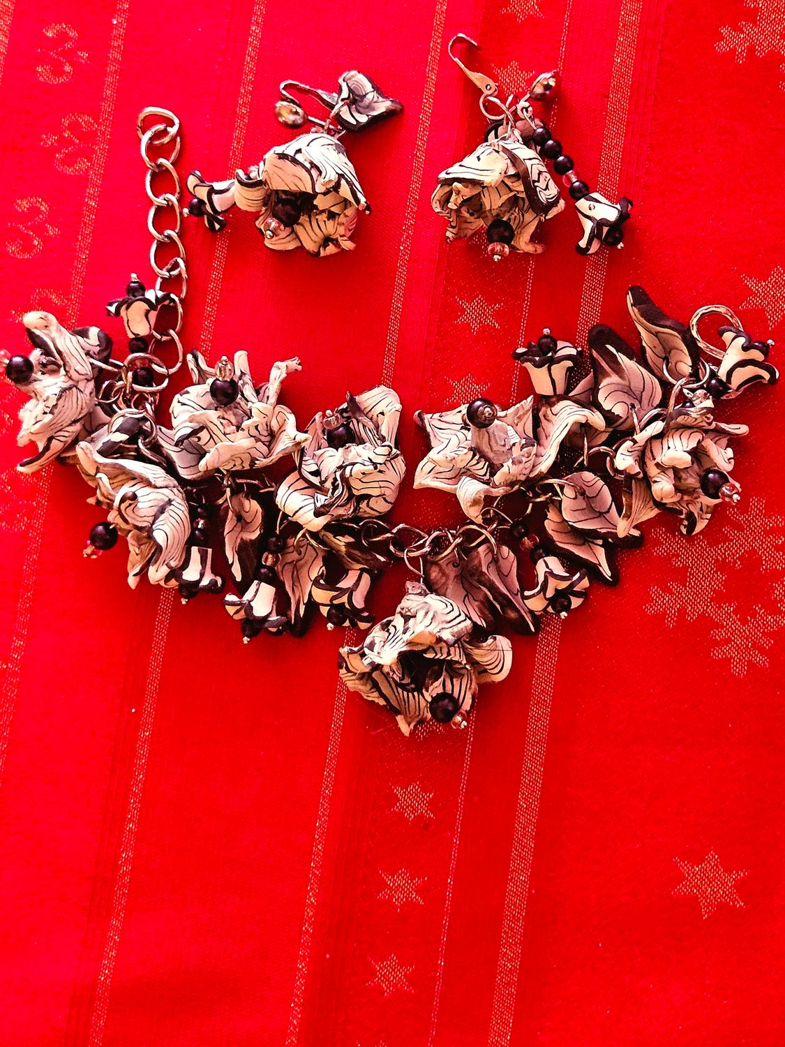 The Polymer Clay Bracelet and Ear Clips " Day and Night".