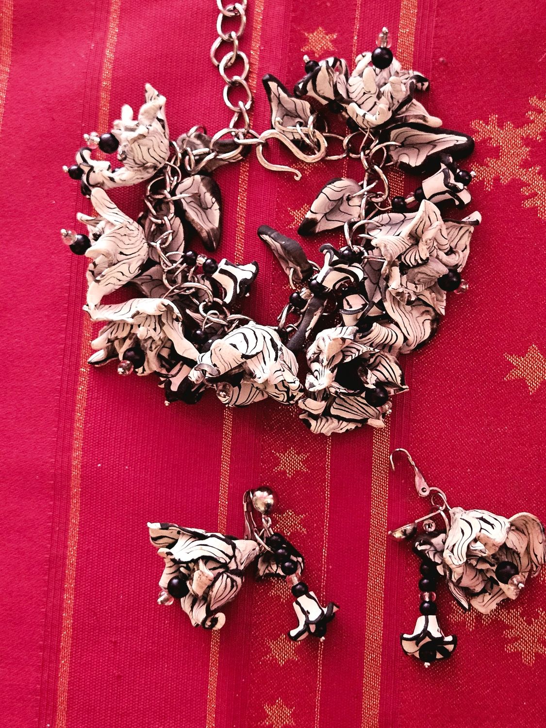 The Polymer Clay Bracelet and Ear Clips " Day and Night".