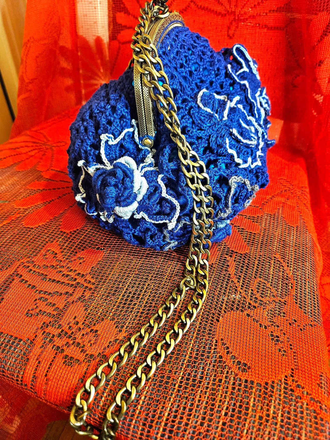 Indigo Paradise Irish Lace Crocheted Purse.