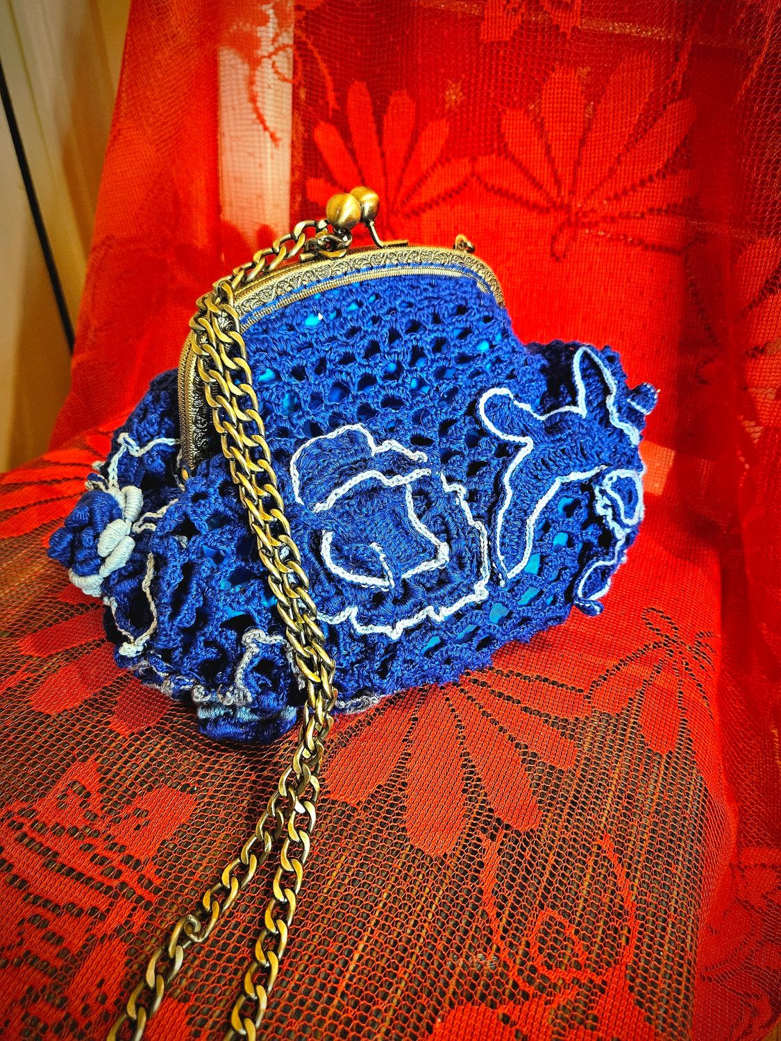 Indigo Paradise Irish Lace Crocheted Purse.