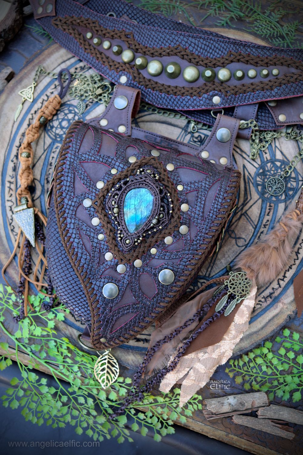 Elven, Wasteland, Leather Pocket Belt with detachable Skirt in brown