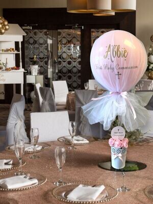 Tulle covered personalised communion balloon