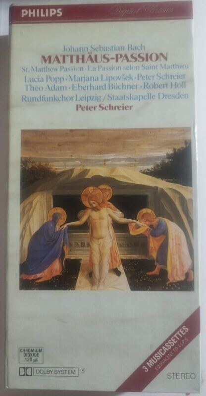 TeknoFilm - Box Cartonato 3 Musicassette (MC) + Booklet 86 pag. - J. S. BACH - MATTHAUS/PASSION BWV 244 (1985) - PHILIPS