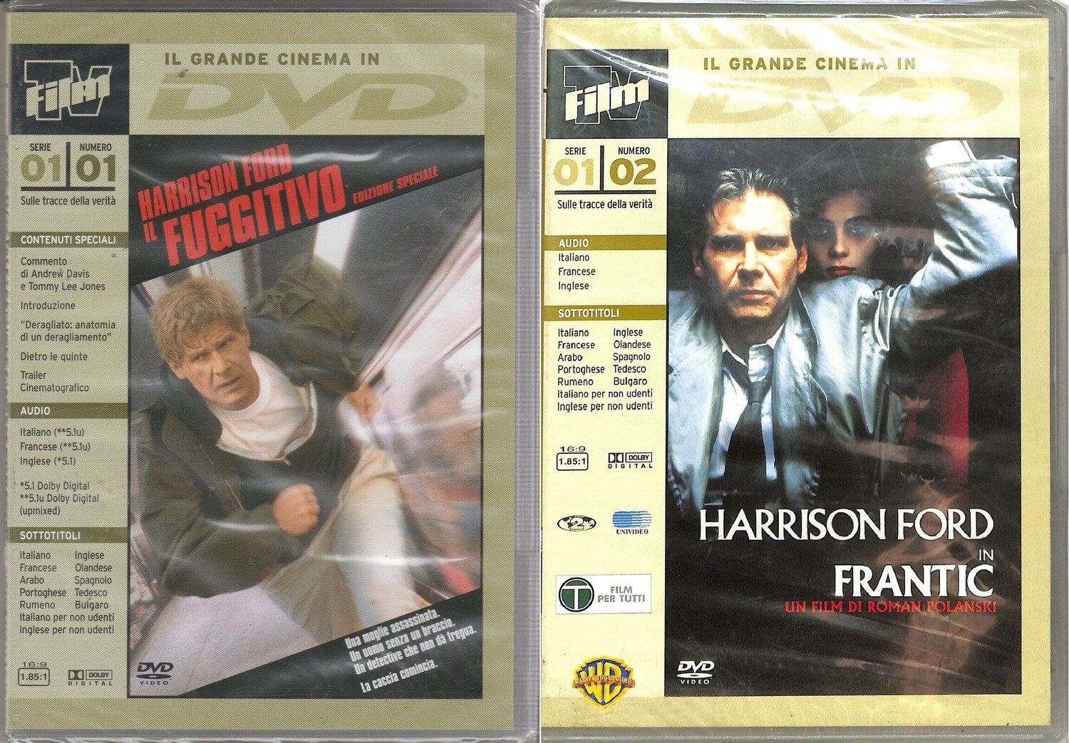TeknoFilm - 2 DVD Harrison Ford - IL FUGGITIVO (Andrew Davis 1993) + FRANTIC  (Roman Polanski 1988) - FILM TV