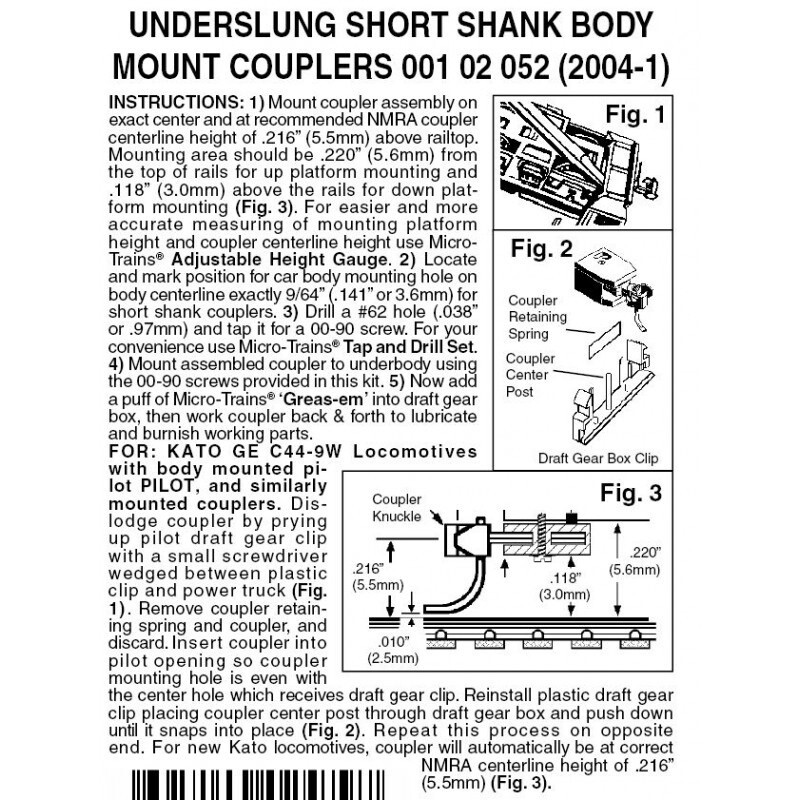 Micro-Trains 2004-1-10 Underslung Short Shank Body Mount Couplers