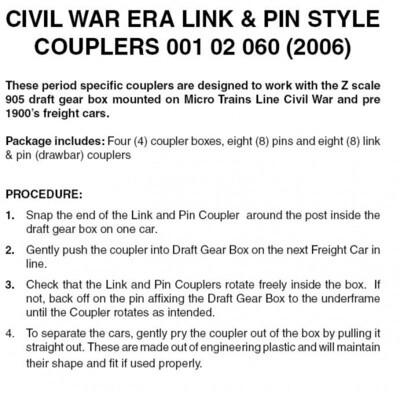 Micro-Trains 2006 Civil War Era Link &amp; Pin Style Couplers