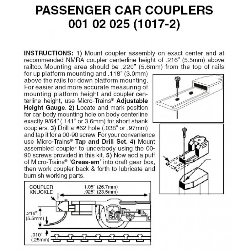 Micro-Trains 1017-2 Passenger Car Couplers 2 Pairs