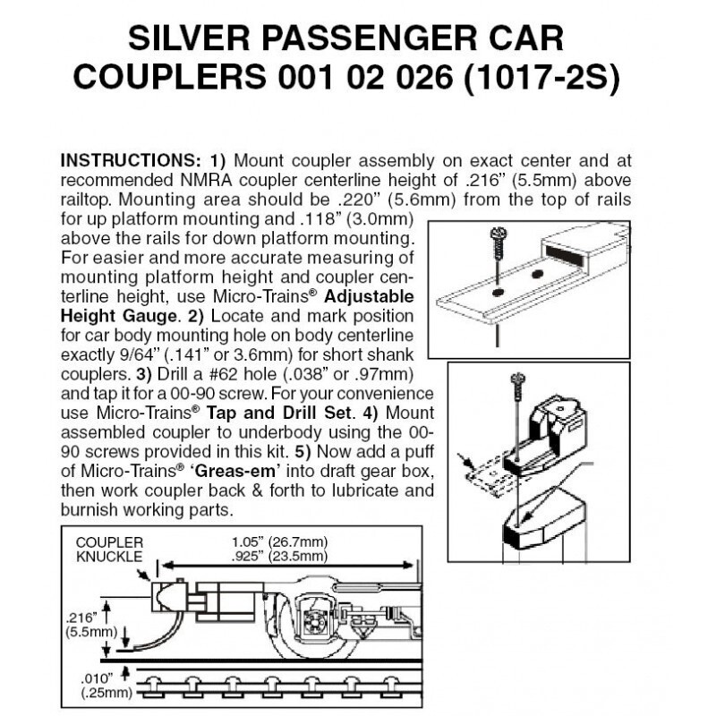 Micro-Trains 1017-2S Silver Assembled Passenger Car Couplers 2 Pairs