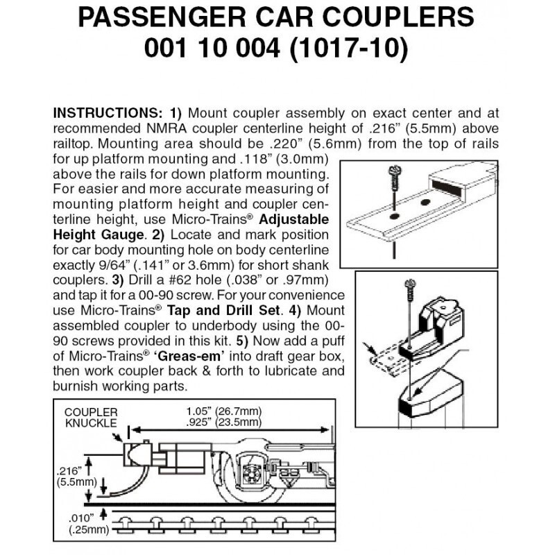 Micro-Trains 1017-10 Assembled Passenger Car Couplers 10 Pairs