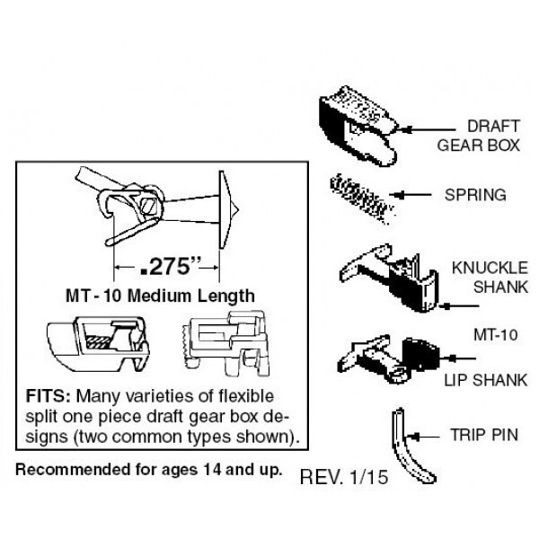 Micro-Trains 1129 Unassembled Medium T Shank Coupler