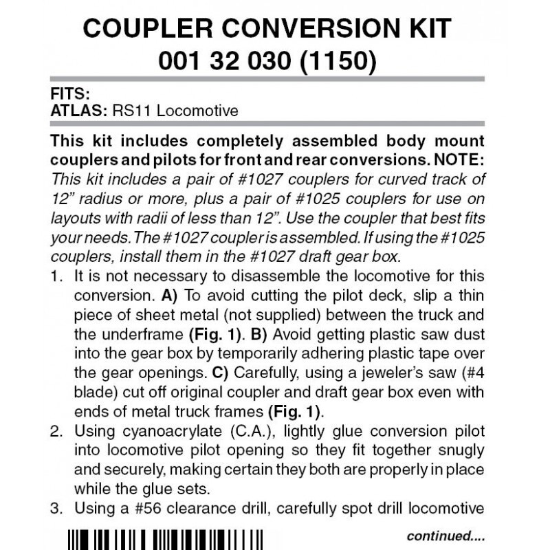 Micro-Trains 1150 Locomotive Coupler Conversion Kit