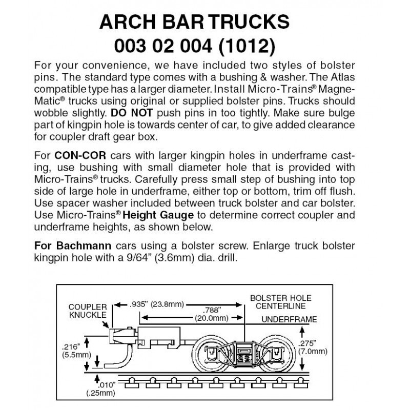 Micro-Trains 1012 Arch Bar Trucks w/ Long Ext. Couplers