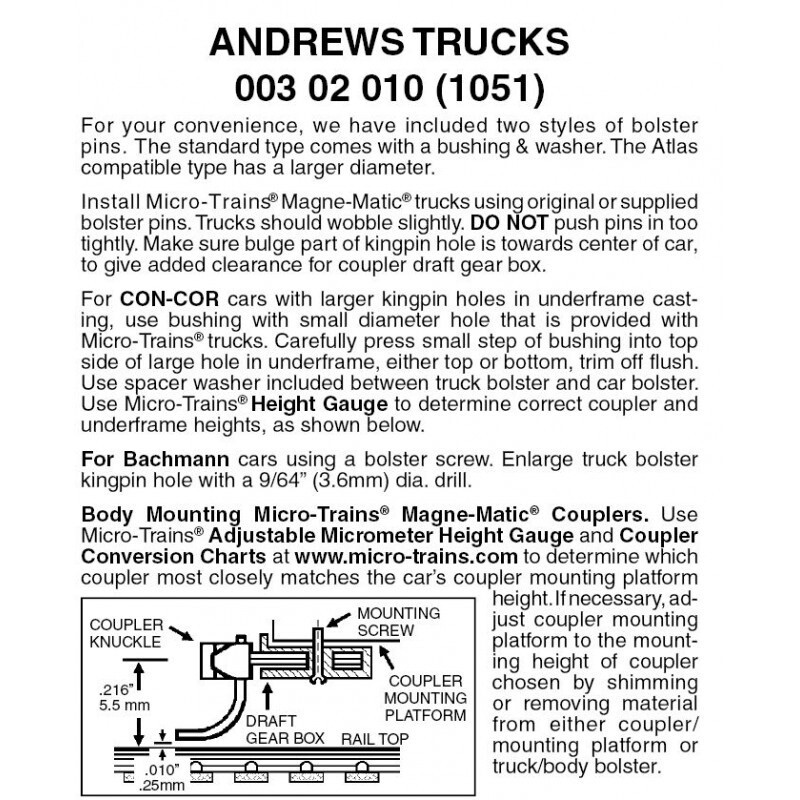Micro-Trains 1051 Andrews Trucks w/o Couplers