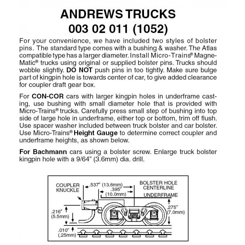 Micro-Trains 1052 Andrews Trucks w/ Short Ext. Couplers