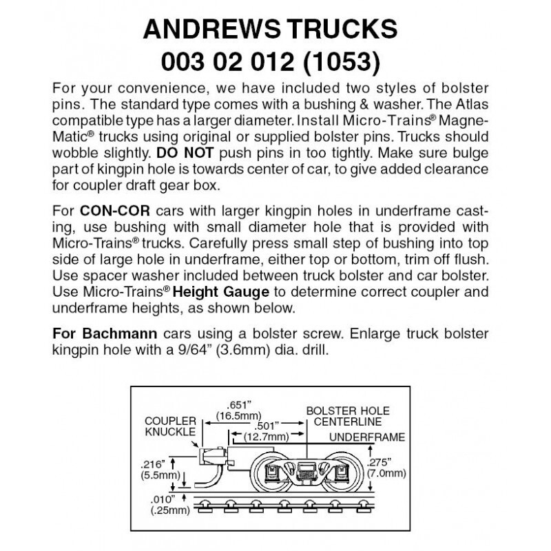 Micro-Trains 1053 Andrews Trucks w/ Med. Ext. Couplers