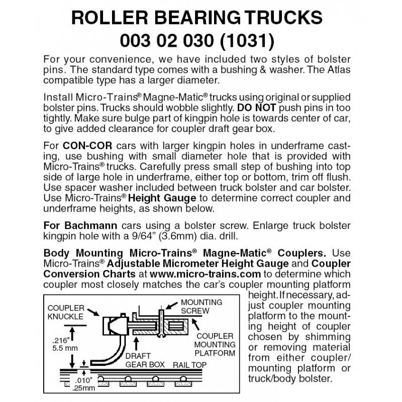 Micro-Trains 1031 Roller Bearing Trucks w/o Couplers