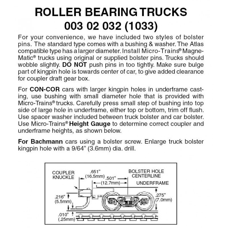 Micro-Trains 1033 Roller Bearing Trucks w/ Med. Ext. Couplers
