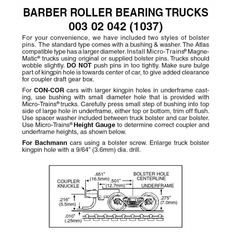 Micro-Trains 1037 Barber Roller Bearing Trucks w/ Med. Ext. Couplers