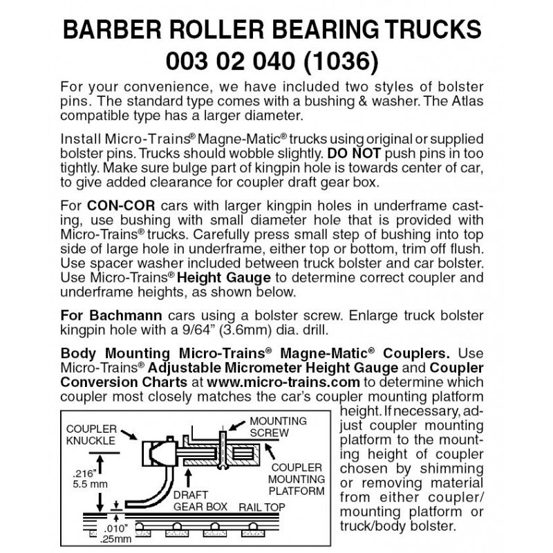 Micro-Trains 1036 Barber Roller Bearing Trucks w/o Couplers