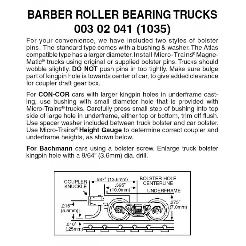 Micro-Trains 1035 Barber Roller Bearing Trucks w/ Short Ext. Couplers