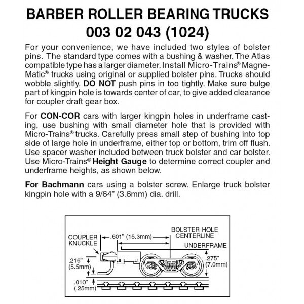 Micro-Trains 1024 Barber Roller Bearing Trucks w/ Med. Ext. Couplers