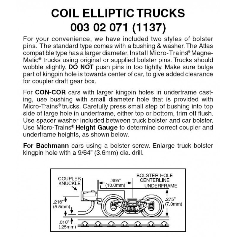 Micro-Trains 1137 Coil Elliptic Trucks w/ Short Ext. Couplers