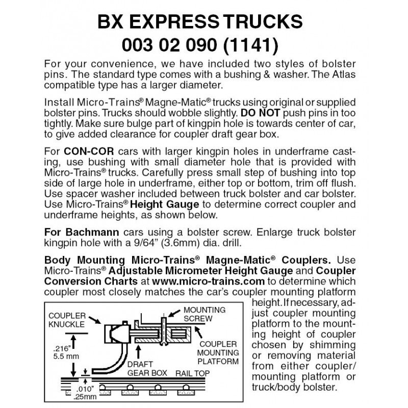 Micro-Trains 1141 BX Express Trucks w/o Couplers