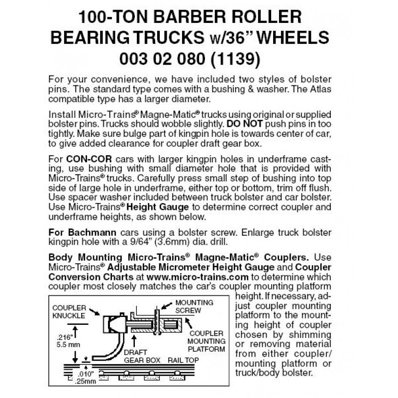 Micro-Trains 1139 100-Ton Barber Roller Bearing Trucks