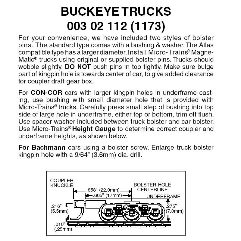 Micro-Trains 1173 Buckeye 6-Wheel Trucks w/ Med. Ext. Couplers