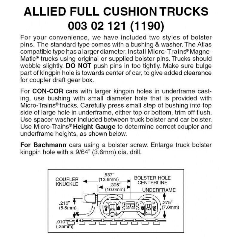 Micro-Trains 1190 Allied Full Cushion Trucks w/ Short Ext. Couplers