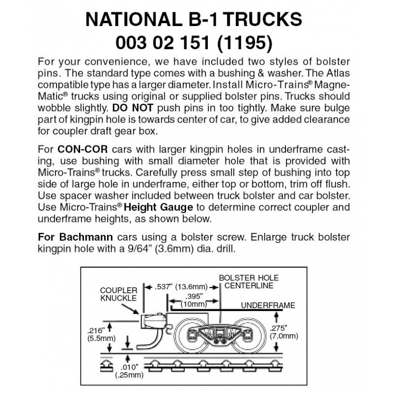 Micro-Trains 1195 National B-1 Trucks w/ Short Ext. Couplers