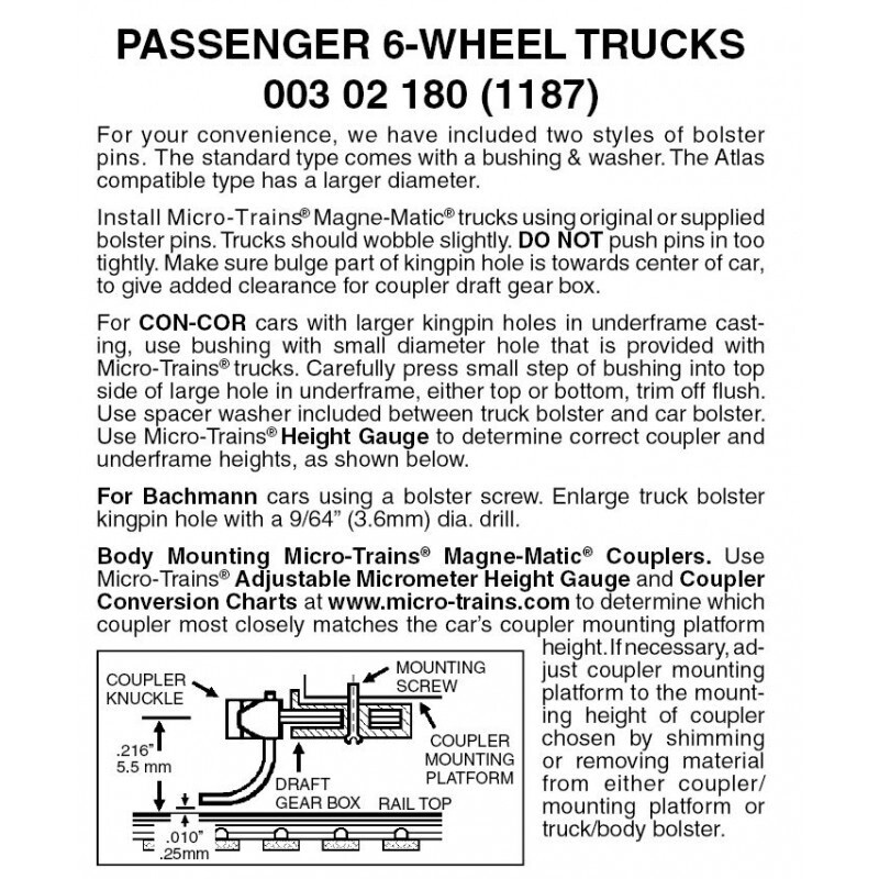Micro-Trains 1187 Passenger 6-Wheel Trucks