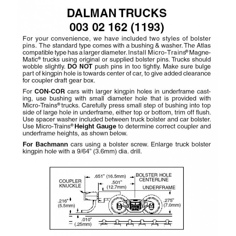 Micro-Trains 1193 Dalman Trucks w/ Med. Ext. Couplers
