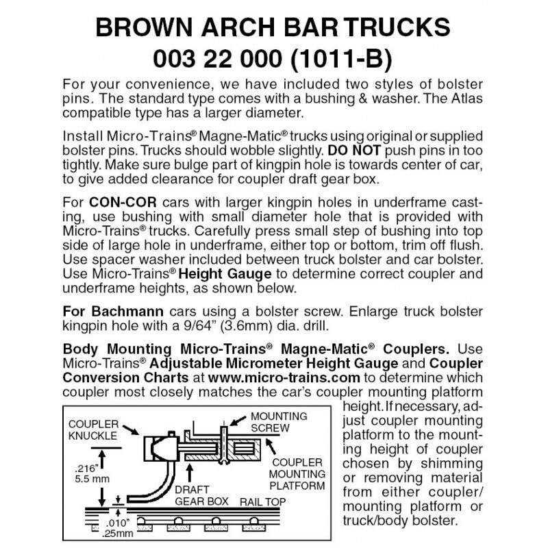 Micro-Trains 1011B Brown Arch Bar Trucks w/o Couplers