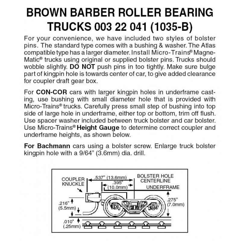 Micro-Trains 1035B Brown Barber Roller Bearing Trucks w/ Short Ext. Couplers