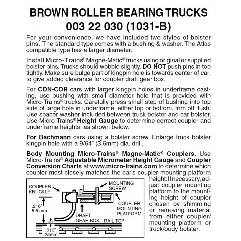 Micro-Trains 1031B Brown Roller Bearing Trucks w/o Couplers