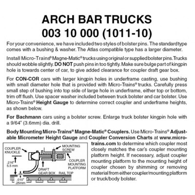 Micro-Trains 1011-10 Arch Bar Trucks w/o Couplers 10 Pairs