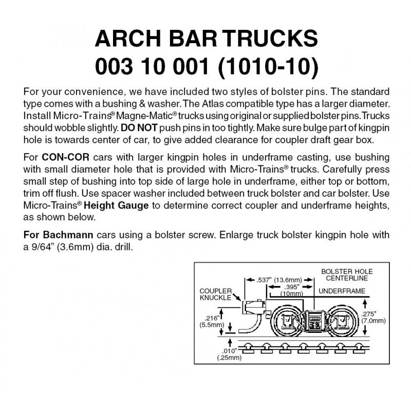 Micro-Trains 1010-10 Arch Bar Trucks w/ Short Ext. Couplers 10 Pairs