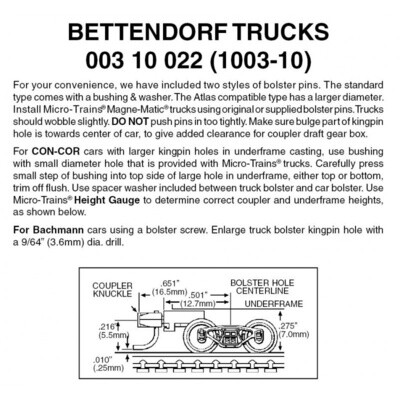Micro-Trains 1003-10 Bettendorf Trucks w/ Med. Ext. Couplers 10 Pairs