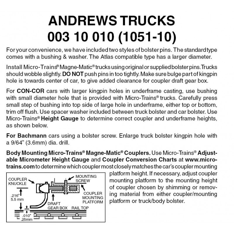 Micro-Trains 1051-10 Andrews Trucks w/o Couplers 10 Pairs