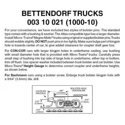 Micro-Trains 1000-10 Bettendorf Trucks w/ Short Ext. Couplers 10 Pairs
