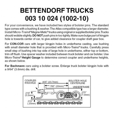 Micro-Trains 1002-10 Bettendorf Trucks w/ Long Ext. Couplers 10 Pairs