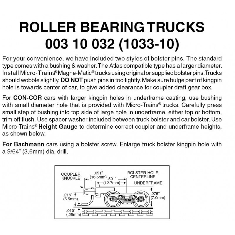 Micro-Trains 1033-10 Roller Bearing Trucks w/ Med. Ext. Couplers 10 Pairs