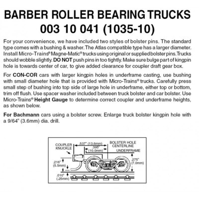 Micro-Trains 1035-10 Barber Roller Bearing Trucks w/ Short Ext. Couplers 10 Pairs