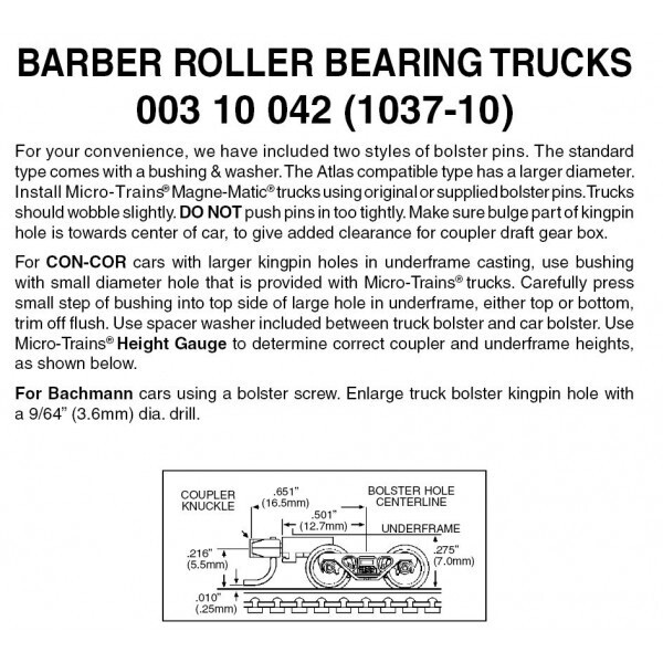 Micro-Trains 1037-10 Barber Roller Bearing Trucks w/ Med. Ext. Couplers 10 Pairs