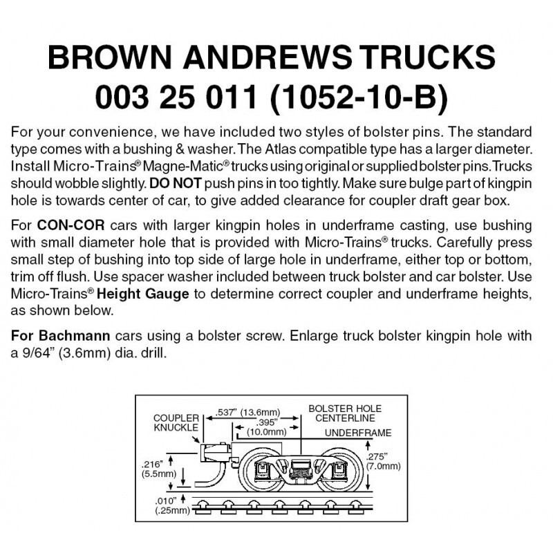 Micro-Trains 1052-10B Brown Andrews Trucks w/ Short Ext. Couplers 10 Pair